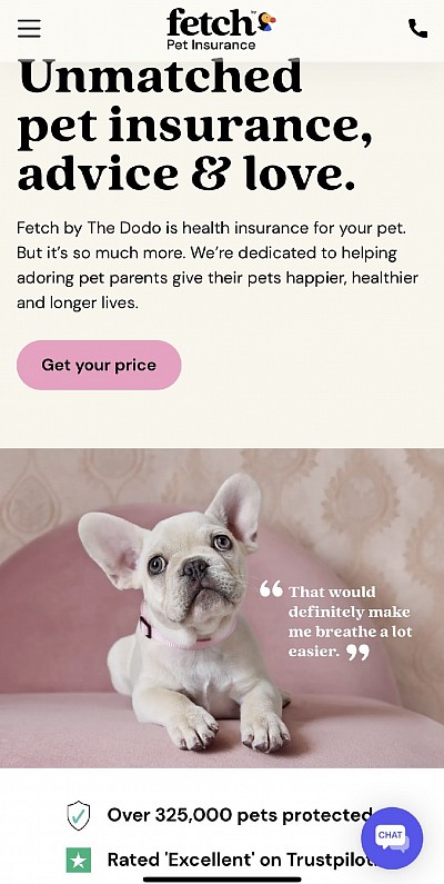 Fetch pet insurance by the dodo